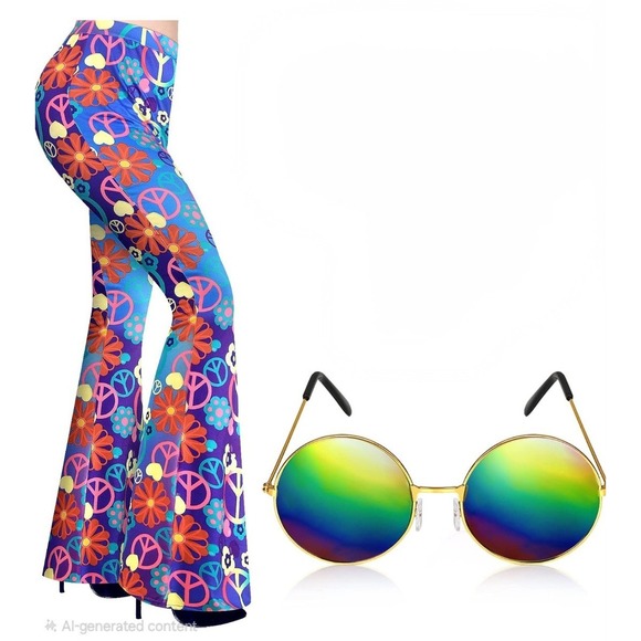 Fun World Other - Groovy 60's Flower Power Hippie Bell‎ Bottom Pants And Glass Adult Costume XL